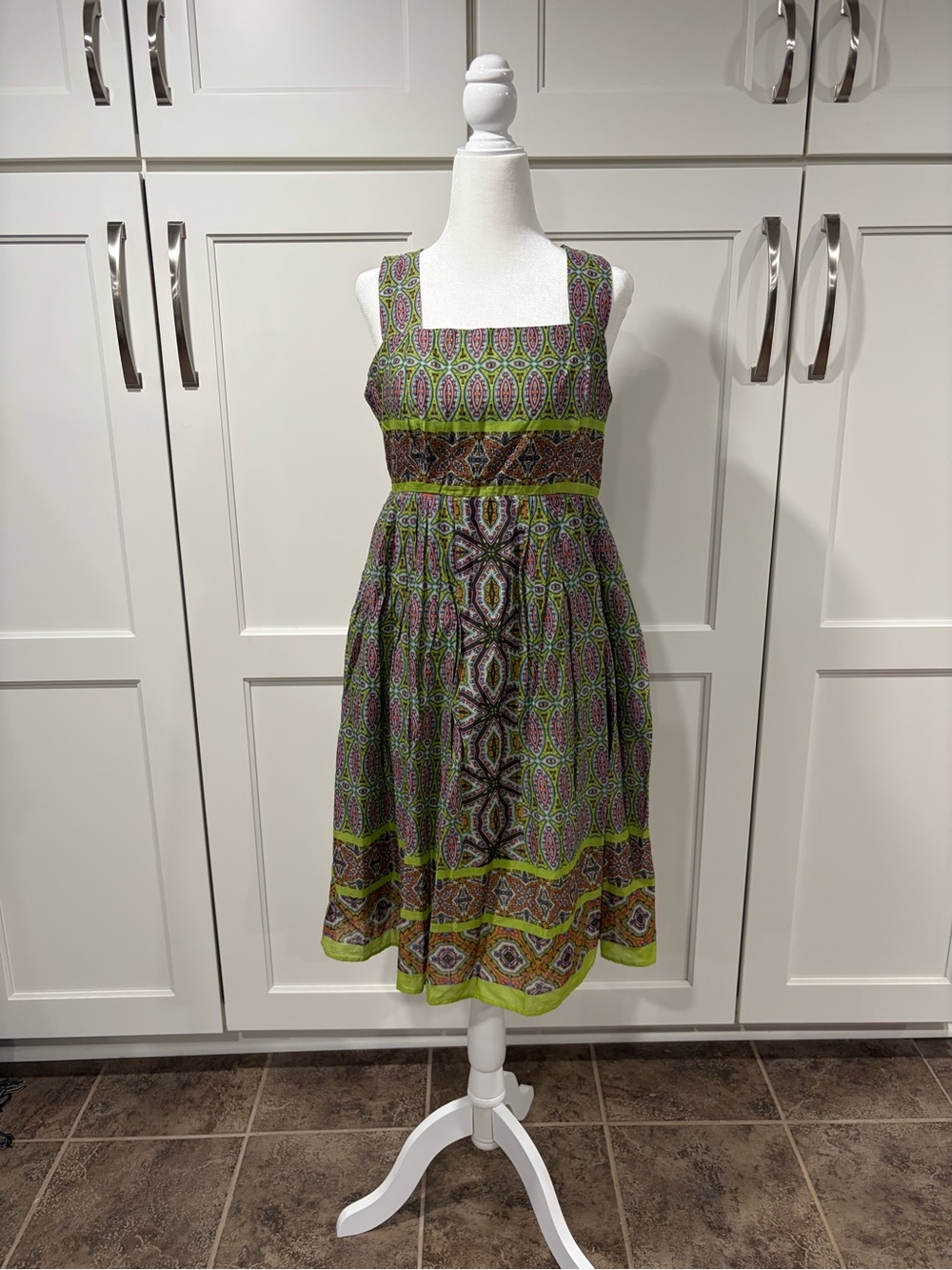 Green and Purple Patterned Sleeveless Summer Dress by Taylor